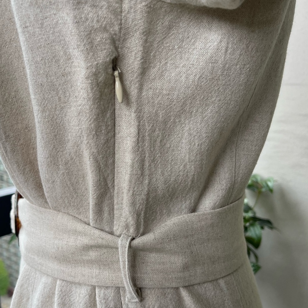 Cottagecore White Linen Mini Dress Puff Sleeve Belted Sweetheart Women 8 Coastal - Picture 7 of 11